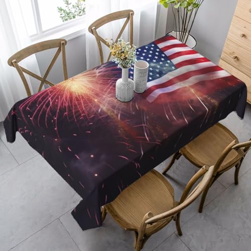 PPTHSNVB Rechteckige Tischdecke, auslaufsicher, knitterfrei, dekorativer Stoff, Bauernhaus-Tischdecken, Feuerwerk, amerikanische Flagge, 4. Juli, wasserdicht, Esstischdecken für Bankett, 88,9 x 140,7 PPTHSNVB Rechteckige Tischdecke, auslaufsicher, knitterfrei, dekorativer Stoff, Bauernhaus-Tischdecken, Feuerwerk, amerikanische Flagge, 4. Juli, wasserdicht, Esstischdecken für Bankett, 88,9 x 140,7 von PPTHSNVB