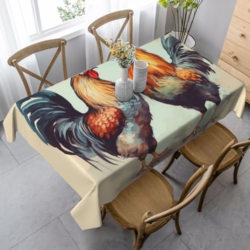 PPTHSNVB Rechteckige Tischdecke, auslaufsicher, knitterfrei, dekorativer Stoff, Bauernhaus-Tischdecken, Hahn und Henne, wasserdicht, Esstischabdeckung für Bankett, 89 x 140 cm PPTHSNVB Rechteckige Tischdecke, auslaufsicher, knitterfrei, dekorativer Stoff, Bauernhaus-Tischdecken, Hahn und Henne, wasserdicht, Esstischabdeckung für Bankett, 89 x 140 cm von PPTHSNVB