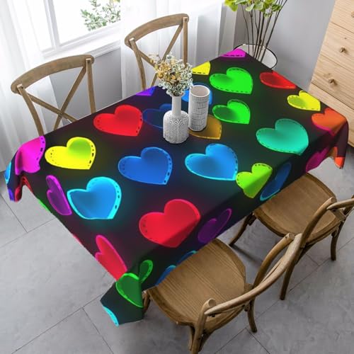 PPTHSNVB Rechteckige Tischdecke, auslaufsicher, knitterfrei, dekorativer Stoff, Bauernhaus-Tischdecken, Regenbogen-Herzen, wasserdicht, Esstischabdeckungen für Bankett, 89 x 140 cm PPTHSNVB Rechteckige Tischdecke, auslaufsicher, knitterfrei, dekorativer Stoff, Bauernhaus-Tischdecken, Regenbogen-Herzen, wasserdicht, Esstischabdeckungen für Bankett, 89 x 140 cm von PPTHSNVB