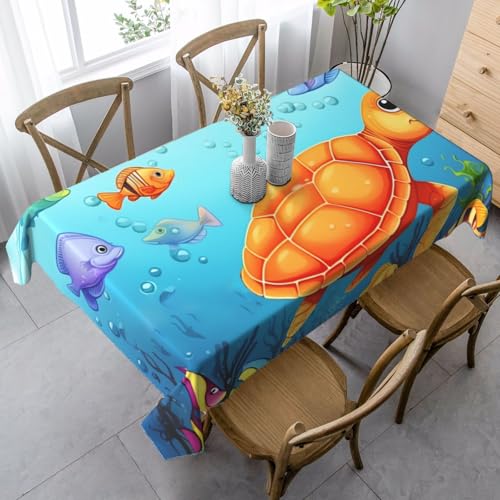 PPTHSNVB Rechteckige Tischdecke, auslaufsicher, knitterfrei, dekorativer Stoff, Bauernhaus-Tischdecken, Schildkröte und Fisch, wasserdicht, Esstischabdeckung für Bankett, 89 x 140 cm PPTHSNVB Rechteckige Tischdecke, auslaufsicher, knitterfrei, dekorativer Stoff, Bauernhaus-Tischdecken, Schildkröte und Fisch, wasserdicht, Esstischabdeckung für Bankett, 89 x 140 cm von PPTHSNVB