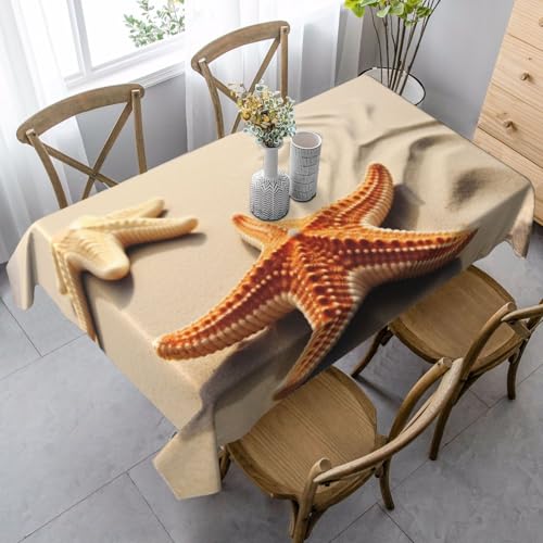 PPTHSNVB Rechteckige Tischdecke, auslaufsicher, knitterfrei, dekorativer Stoff, Bauernhaus-Tischdecken, Seestern am Sand, Strandlandschaft, wasserdicht, Esstischabdeckungen für Bankett, 89 x 140 cm PPTHSNVB Rechteckige Tischdecke, auslaufsicher, knitterfrei, dekorativer Stoff, Bauernhaus-Tischdecken, Seestern am Sand, Strandlandschaft, wasserdicht, Esstischabdeckungen für Bankett, 89 x 140 cm von PPTHSNVB