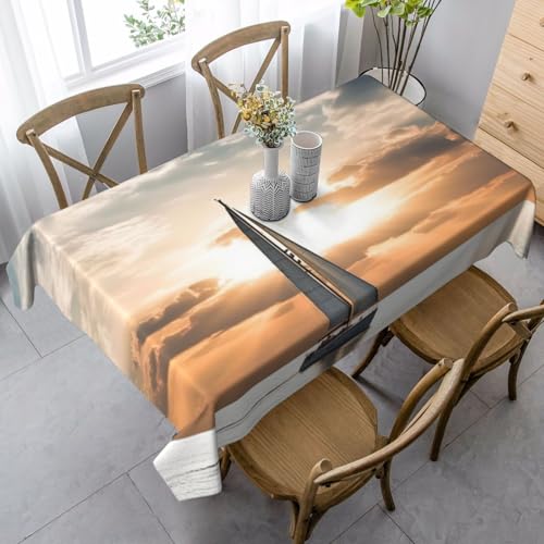 PPTHSNVB Rechteckige Tischdecke, auslaufsicher, knitterfrei, dekorativer Stoff, Bauernhaus-Tischdecken, Segelboot auf dem Meer, wasserdicht, Esstischabdeckungen für Bankett, 89 x 140 cm PPTHSNVB Rechteckige Tischdecke, auslaufsicher, knitterfrei, dekorativer Stoff, Bauernhaus-Tischdecken, Segelboot auf dem Meer, wasserdicht, Esstischabdeckungen für Bankett, 89 x 140 cm von PPTHSNVB