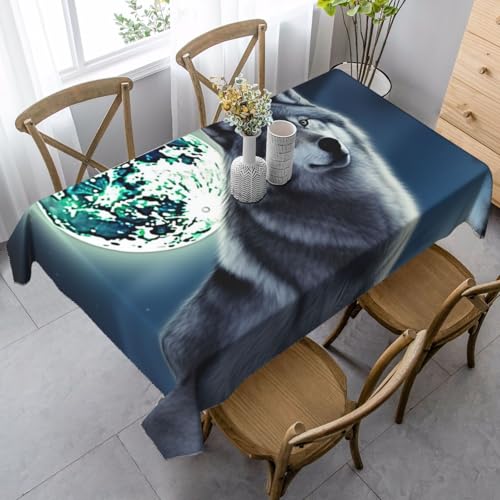 PPTHSNVB Rechteckige Tischdecke, auslaufsicher, knitterfrei, dekorativer Stoff, Bauernhaus-Tischdecken, Wolf unter Mond, wasserdicht, Esstischabdeckungen für Bankett, 89 x 140 cm PPTHSNVB Rechteckige Tischdecke, auslaufsicher, knitterfrei, dekorativer Stoff, Bauernhaus-Tischdecken, Wolf unter Mond, wasserdicht, Esstischabdeckungen für Bankett, 89 x 140 cm von PPTHSNVB