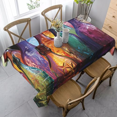PPTHSNVB Rechteckige Tischdecke, auslaufsicher, knitterfrei, dekorativer Stoff, Bauernhaus-Tischdecken, bunte Glasflasche, wasserdicht, Esstischabdeckungen für Bankett, 89 x 140 cm PPTHSNVB Rechteckige Tischdecke, auslaufsicher, knitterfrei, dekorativer Stoff, Bauernhaus-Tischdecken, bunte Glasflasche, wasserdicht, Esstischabdeckungen für Bankett, 89 x 140 cm von PPTHSNVB