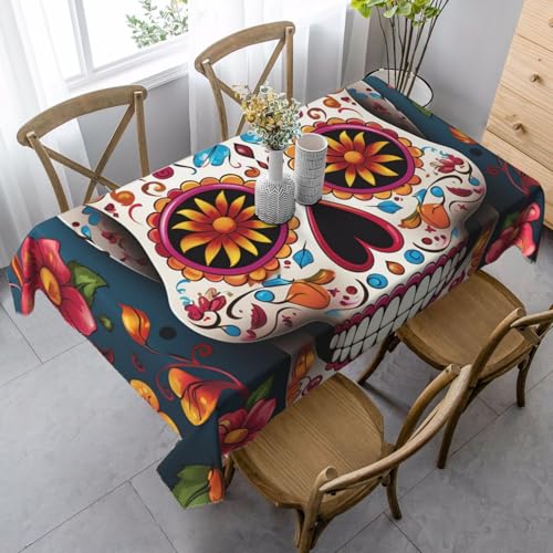 PPTHSNVB Rechteckige Tischdecke, auslaufsicher, knitterfrei, dekorativer Stoff, Bauernhaus-Tischdecken, bunter Zuckerschädel, wasserdicht, Esstischabdeckung für Bankett, 89 x 140 cm PPTHSNVB Rechteckige Tischdecke, auslaufsicher, knitterfrei, dekorativer Stoff, Bauernhaus-Tischdecken, bunter Zuckerschädel, wasserdicht, Esstischabdeckung für Bankett, 89 x 140 cm von PPTHSNVB