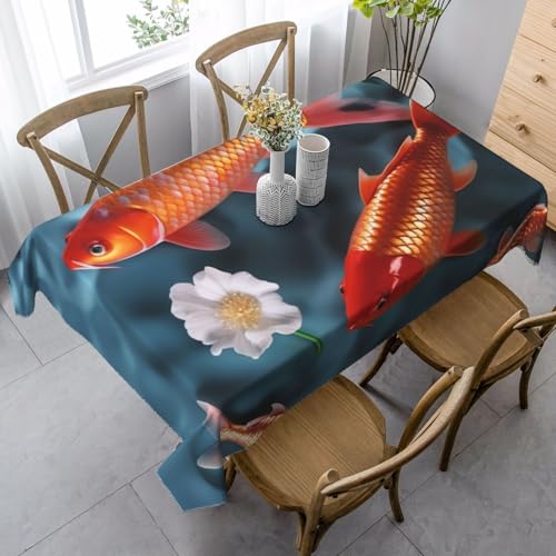 PPTHSNVB Rechteckige Tischdecke, auslaufsicher, knitterfrei, dekorativer Stoff, Bauernhaus-Tischdecken, japanischer roter Karpfen, wasserdicht, Esstischabdeckungen für Bankett, 89 x 140 cm PPTHSNVB Rechteckige Tischdecke, auslaufsicher, knitterfrei, dekorativer Stoff, Bauernhaus-Tischdecken, japanischer roter Karpfen, wasserdicht, Esstischabdeckungen für Bankett, 89 x 140 cm von PPTHSNVB