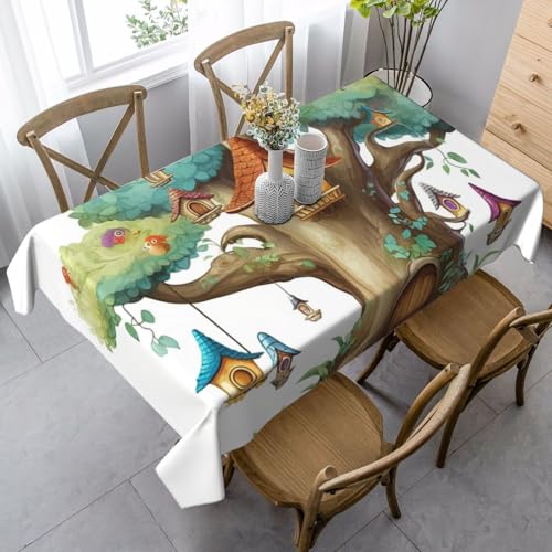 PPTHSNVB Rechteckige Tischdecke, auslaufsicher, knitterfrei, dekorativer Stoff, Bauernhaus-Tischdecken, niedlicher Feenbaum, wasserdicht, Esstischabdeckung für Bankett, 89 x 140 cm von PPTHSNVB