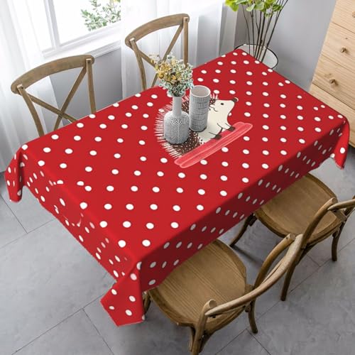 PPTHSNVB Rechteckige Tischdecke, auslaufsicher, knitterfrei, dekorativer Stoff, Bauernhaus-Tischdecken, rot gepunktet, Igel, wasserdicht, Esstischabdeckungen für Bankett, 89 x 140 cm PPTHSNVB Rechteckige Tischdecke, auslaufsicher, knitterfrei, dekorativer Stoff, Bauernhaus-Tischdecken, rot gepunktet, Igel, wasserdicht, Esstischabdeckungen für Bankett, 89 x 140 cm von PPTHSNVB