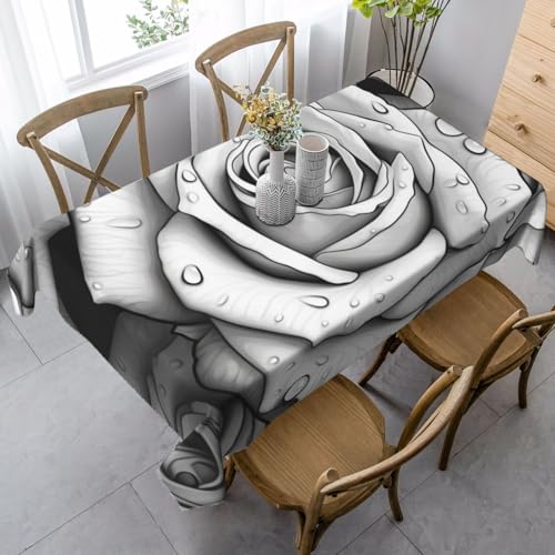 PPTHSNVB Rechteckige Tischdecke, auslaufsicher, knitterfrei, dekorativer Stoff, Bauernhaus-Tischdecken, schwarz-weiße Rose, wasserdicht, Esstischabdeckung für Bankett, 89 x 140 cm PPTHSNVB Rechteckige Tischdecke, auslaufsicher, knitterfrei, dekorativer Stoff, Bauernhaus-Tischdecken, schwarz-weiße Rose, wasserdicht, Esstischabdeckung für Bankett, 89 x 140 cm von PPTHSNVB