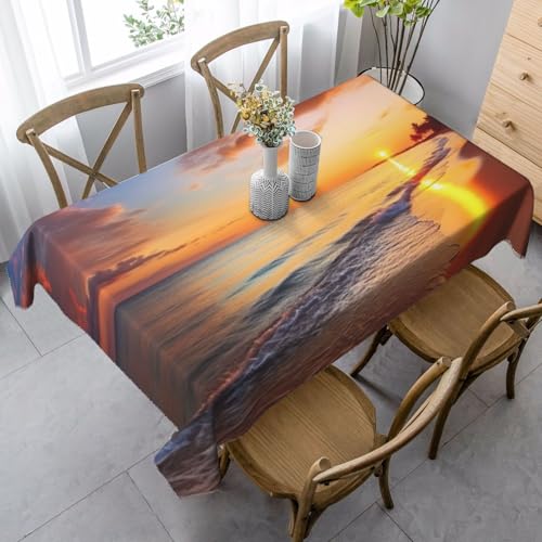 PPTHSNVB Rechteckige Tischdecke, auslaufsicher, knitterfrei, dekorativer Stoff, Bauernhaus-Tischdecken, tropischer Sonnenaufgang am Strand, wasserdicht, Esstischabdeckung für Bankett, 89 x 140 cm PPTHSNVB Rechteckige Tischdecke, auslaufsicher, knitterfrei, dekorativer Stoff, Bauernhaus-Tischdecken, tropischer Sonnenaufgang am Strand, wasserdicht, Esstischabdeckung für Bankett, 89 x 140 cm von PPTHSNVB