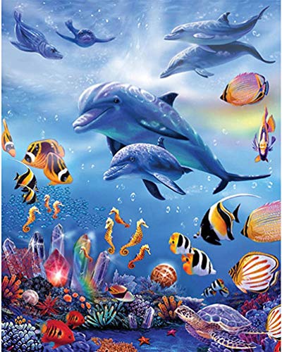 PPTRTYQ Malen nach Zahlen Erwachsene Kinder, Meereslebewesen Delphin 16 x 20 Zoll Leinen Segeltuch, DIY ölgemälde Urlaub Handgemalte Geschenke Spielzeug malen Hauptdekoration (Ohne Frame) von PPTRTYQ