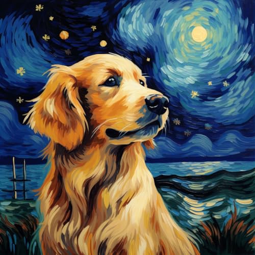 PPTRTYQT Sternenhimmel Golden Retriever Hund, Diy Ölgemälde Malen Nach Zahlen Erwachsene Kinder Spielzeug Malen Handgemalte Geschenke Zahlenmalerei Ab 5 Öl Wandkunst,ohne Rahmen von PPTRTYQT