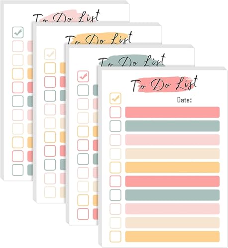 PQCLXUYA Pack of 4 to-do list pad, tear-off to-do list planner, sticky notes, checklist, daily planner, to-do list for school, library, office (multicoloured) von PQCLXUYA