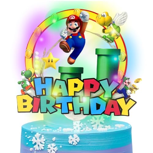 PQKL-Party Mario Tortendeko LED Cupcake Toppers, Acryl Geburtstagsdeko, Kindergeburtstag Party Decoration Supplies Zubehör von PQKL-party