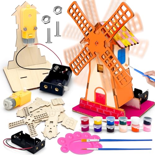 PQKL-party Holzbausatz Kinder, Elektronik Baukasten Bastelset Kinder ab 6 Jahre, Windrad Bemalen Physik Spielzeug, Holzpuzzle, Holzbastelsets, Holz Bastelset von PQKL-party