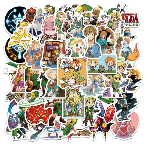 The Legend of Zelda Aufkleber, Zelda Tears of the Kingdom Aufkleber, The Legend of Zelda Sticker Set, Zelda PVC Waterproof Sticker, PQKL-party 50 Stück for Laptop, für Kinder Birthday Decorations von PQKL-party