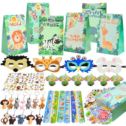 Tiere Party Mitgebsel, Dschungel Party Mitgebsel Set, 140 Stück,Partytüten, Bulk Spielzeug, Schlüsselanhänger, Armband, Wildtiermaske, temporäre Tattoo-Aufkleber usw. vorgefüllte Partytüten Tiere Party Mitgebsel, Dschungel Party Mitgebsel Set, 140 Stück,Partytüten, Bulk Spielzeug, Schlüsselanhänger, Armband, Wildtiermaske, temporäre Tattoo-Aufkleber usw. vorgefüllte Partytüten von PQKL-party