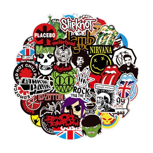 100 Stück Rock Band Punk Aufkleber, Classic Rock Sticker Pack für Erwachsene Cool Metal Punk Musik Aufkleber für Gitarre Laptop Skateboard (ROCK1) von PQLQ