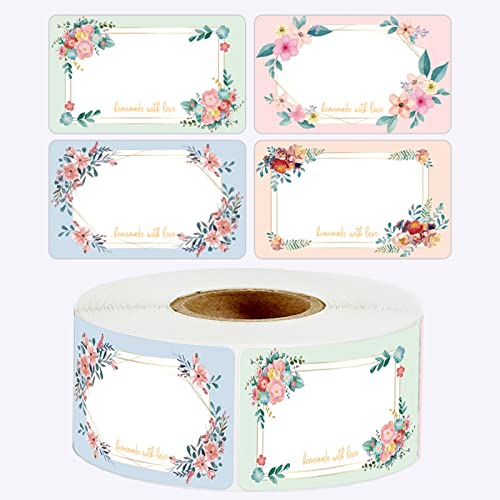 Selbstklebende Etiketten 500 Stück (3 * 5cm) Zum Beschriften, Marmelade, Aufkleber Mit Blumensiegel, Zur Beschriftung in Kühlschränken, Geschenktüten, Gewürzdosen von PQLQ