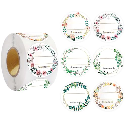 Selbstklebende Etiketten 500 Stück Zum Beschriften, Marmelade, Aufkleber Mit Blumensiegel, Zur Beschriftung in Kühlschränken, Geschenktüten, Gewürzdosen (500, Blumen Round, 5CM) von PQLQ