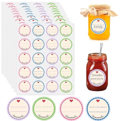 Selbstklebende Etiketten 500 Stück Zum Beschriften, Marmelade, Aufkleber Mit Blumensiegel, Zur Beschriftung in Kühlschränken, Geschenktüten, Gewürzdosen (500, Homemade Round, 3.8 CM) von PQLQ