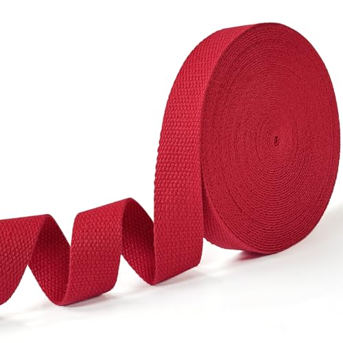 PQZKLDP Baumwoll-Gurtband für Taschengriffe und Bastelarbeiten, weich, langlebig, gewebtes Gurtband für Stoff-Tragetaschen, Riemen, Basteln, Dekoration, Rot, 2,5 cm x 9,1 m von PQZKLDP