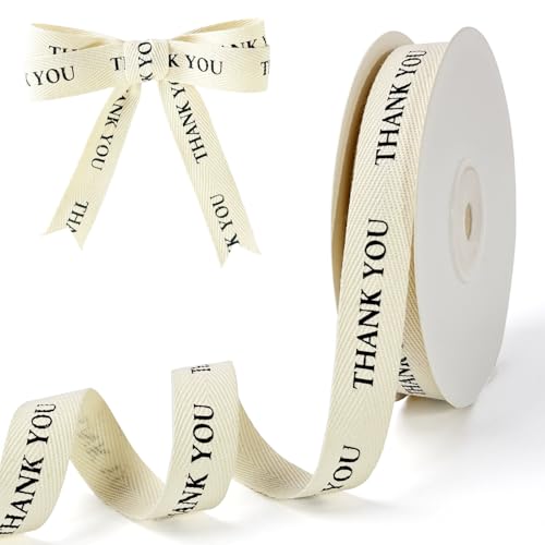 PQZKLDP Baumwollband mit Fischgrätenmuster, natürliches Köperband für individuelle Geschenkverpackungen und Bastelarbeiten, 1,6 cm x 13,7 m – Dankeschön-Aufdruck PQZKLDP Baumwollband mit Fischgrätenmuster, natürliches Köperband für individuelle Geschenkverpackungen und Bastelarbeiten, 1,6 cm x 13,7 m – Dankeschön-Aufdruck von PQZKLDP