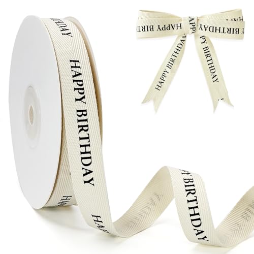 PQZKLDP Baumwollband mit Fischgrätenmuster, natürliches Köperband für individuelle Geschenkverpackungen und Bastelarbeiten, 1,6 cm x 13,7 m – "Happy Birthday"-Aufdruck PQZKLDP Baumwollband mit Fischgrätenmuster, natürliches Köperband für individuelle Geschenkverpackungen und Bastelarbeiten, 1,6 cm x 13,7 m – "Happy Birthday"-Aufdruck von PQZKLDP