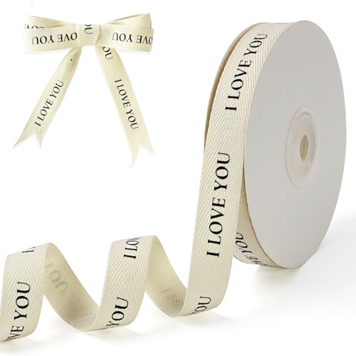 PQZKLDP Baumwollband mit Fischgrätenmuster, natürliches Köperband für individuelle Geschenkverpackungen und Bastelarbeiten, 1,6 cm x 13,7 m – "I Love You" gedruckter Spruch PQZKLDP Baumwollband mit Fischgrätenmuster, natürliches Köperband für individuelle Geschenkverpackungen und Bastelarbeiten, 1,6 cm x 13,7 m – "I Love You" gedruckter Spruch von PQZKLDP