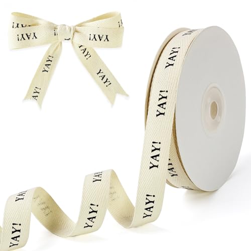 PQZKLDP Baumwollband mit Fischgrätenmuster, natürliches Köperband für individuelle Geschenkverpackungen und Bastelarbeiten, 1,6 cm x 13,7 m – Yay! Bedruckter Spruch PQZKLDP Baumwollband mit Fischgrätenmuster, natürliches Köperband für individuelle Geschenkverpackungen und Bastelarbeiten, 1,6 cm x 13,7 m – Yay! Bedruckter Spruch von PQZKLDP