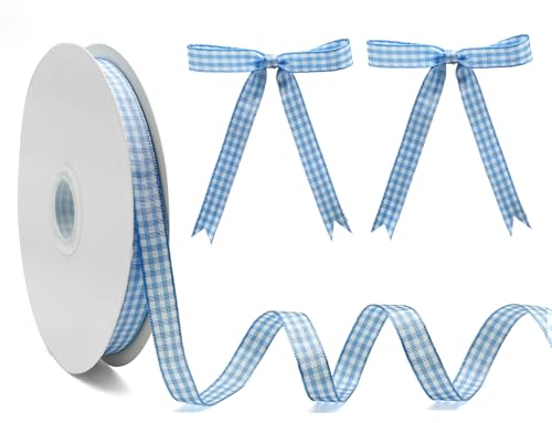 PQZKLDP Blaues und weißes Gingham-Band, 0,95 cm x 45,7 m, Büffelkariertes Polyester-Bastelband mit gewebtem Rand für Geschenkverpackungen, Haarschleifen, Weihnachtsdekoration und Bastelarbeiten PQZKLDP Blaues und weißes Gingham-Band, 0,95 cm x 45,7 m, Büffelkariertes Polyester-Bastelband mit gewebtem Rand für Geschenkverpackungen, Haarschleifen, Weihnachtsdekoration und Bastelarbeiten von PQZKLDP