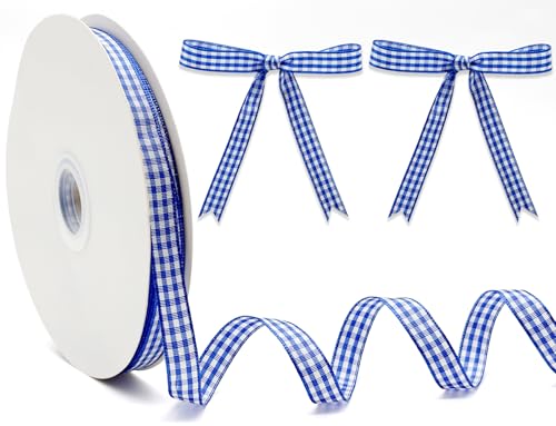 PQZKLDP Blaues und weißes Gingham-Band, 0,95 cm x 45,7 m, Büffelkariertes Polyester-Bastelband mit gewebtem Rand für Geschenkverpackungen, Haarschleifen, Weihnachtsdekoration und Bastelarbeiten PQZKLDP Blaues und weißes Gingham-Band, 0,95 cm x 45,7 m, Büffelkariertes Polyester-Bastelband mit gewebtem Rand für Geschenkverpackungen, Haarschleifen, Weihnachtsdekoration und Bastelarbeiten von PQZKLDP