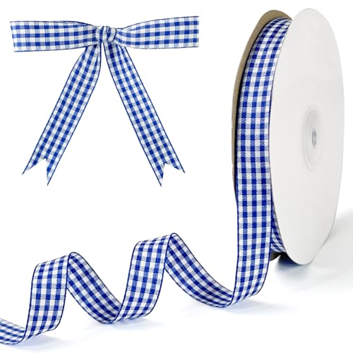 PQZKLDP Blaues und weißes Gingham-Band, 1,6 cm x 45,7 m, Büffelkariertes Polyester-Bastelband mit gewebtem Rand für Geschenkverpackungen, Haarschleifen, Weihnachtsdekoration und Bastelarbeiten PQZKLDP Blaues und weißes Gingham-Band, 1,6 cm x 45,7 m, Büffelkariertes Polyester-Bastelband mit gewebtem Rand für Geschenkverpackungen, Haarschleifen, Weihnachtsdekoration und Bastelarbeiten von PQZKLDP