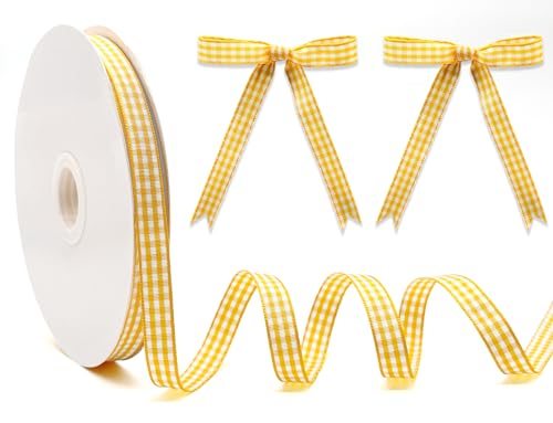 PQZKLDP Gingham-Band, 0,95 cm x 45,7 m, Büffelkariertes Polyester-Bastelband mit gewebtem Rand, für Geschenkverpackungen, Haarschleifen, Weihnachtsdekoration und Bastelarbeiten, Gelb und Weiß PQZKLDP Gingham-Band, 0,95 cm x 45,7 m, Büffelkariertes Polyester-Bastelband mit gewebtem Rand, für Geschenkverpackungen, Haarschleifen, Weihnachtsdekoration und Bastelarbeiten, Gelb und Weiß von PQZKLDP