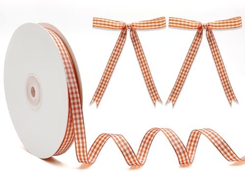 PQZKLDP Gingham-Band, 0,95 cm x 45,7 m, Büffelkariertes Polyester-Bastelband mit gewebtem Rand, für Geschenkverpackungen, Haarschleifen, Weihnachtsdekoration und Bastelarbeiten, Orange und Weiß PQZKLDP Gingham-Band, 0,95 cm x 45,7 m, Büffelkariertes Polyester-Bastelband mit gewebtem Rand, für Geschenkverpackungen, Haarschleifen, Weihnachtsdekoration und Bastelarbeiten, Orange und Weiß von PQZKLDP