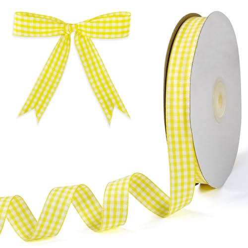 PQZKLDP Gingham-Band, 1,6 cm x 45,7 m, Büffelkariertes Polyester-Bastelband mit gewebtem Rand, für Geschenkverpackungen, Haarschleifen, Weihnachtsdekoration und Bastelarbeiten, Gelb und Weiß PQZKLDP Gingham-Band, 1,6 cm x 45,7 m, Büffelkariertes Polyester-Bastelband mit gewebtem Rand, für Geschenkverpackungen, Haarschleifen, Weihnachtsdekoration und Bastelarbeiten, Gelb und Weiß von PQZKLDP