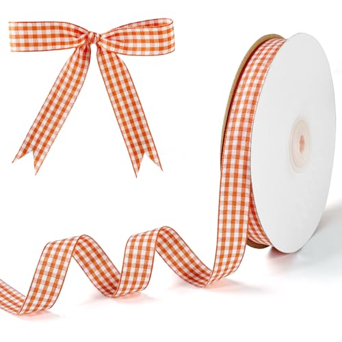 PQZKLDP Gingham-Band, 1,6 cm x 45,7 m, Büffelkariertes Polyester-Bastelband mit gewebtem Rand, für Geschenkverpackungen, Haarschleifen, Weihnachtsdekoration und Bastelarbeiten, Orange und Weiß PQZKLDP Gingham-Band, 1,6 cm x 45,7 m, Büffelkariertes Polyester-Bastelband mit gewebtem Rand, für Geschenkverpackungen, Haarschleifen, Weihnachtsdekoration und Bastelarbeiten, Orange und Weiß von PQZKLDP