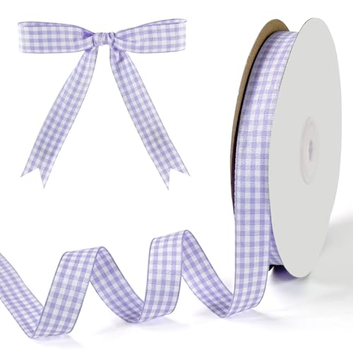 PQZKLDP Gingham-Band, 1,6 cm x 45,7 m, Büffelkariertes Polyester-Bastelband mit gewebtem Rand, für Geschenkverpackungen, Haarschleifen, Weihnachtsdekoration und Bastelarbeiten, Violett und Weiß PQZKLDP Gingham-Band, 1,6 cm x 45,7 m, Büffelkariertes Polyester-Bastelband mit gewebtem Rand, für Geschenkverpackungen, Haarschleifen, Weihnachtsdekoration und Bastelarbeiten, Violett und Weiß von PQZKLDP