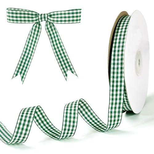PQZKLDP Grünes und weißes Gingham-Band, 1,6 cm x 45,7 m, Büffelkariertes Polyester-Bastelband mit gewebtem Rand für Geschenkverpackungen, Haarschleifen, Weihnachtsdekoration und Bastelarbeiten PQZKLDP Grünes und weißes Gingham-Band, 1,6 cm x 45,7 m, Büffelkariertes Polyester-Bastelband mit gewebtem Rand für Geschenkverpackungen, Haarschleifen, Weihnachtsdekoration und Bastelarbeiten von PQZKLDP
