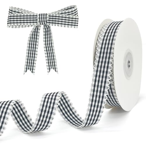 PQZKLDP Kariertes Band mit Gingham-Muster, 1,6 cm x 20 m, 100 % Polyester, kariertes Band für Geschenkverpackungen, Blumensträuße, Kränze, Weihnachten, Heim- und Party-Dekoration, Bastelband (schwarz) PQZKLDP Kariertes Band mit Gingham-Muster, 1,6 cm x 20 m, 100 % Polyester, kariertes Band für Geschenkverpackungen, Blumensträuße, Kränze, Weihnachten, Heim- und Party-Dekoration, Bastelband (schwarz) von PQZKLDP