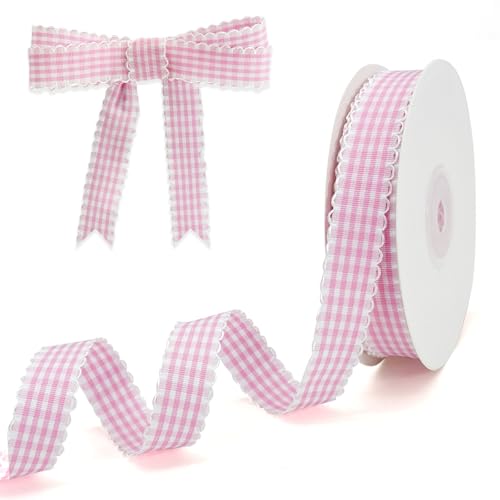 PQZKLDP Kariertes Band mit Gingham-Muster, 1,6 cm x 20 m, 100 % Polyester, kariertes Band für Geschenkverpackungen, Blumensträuße, Kränze, Weihnachten, Zuhause und Party, Dekoration, Bastelband (Rosa) PQZKLDP Kariertes Band mit Gingham-Muster, 1,6 cm x 20 m, 100 % Polyester, kariertes Band für Geschenkverpackungen, Blumensträuße, Kränze, Weihnachten, Zuhause und Party, Dekoration, Bastelband (Rosa) von PQZKLDP