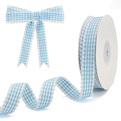 PQZKLDP Kariertes Band mit Gingham-Muster, 1,6 cm x 20 m, 100 % Polyester, kariertes Band für Geschenkverpackungen, Blumensträuße, Kränze, Weihnachten, Zuhause und Party, Dekoration, Bastelband (blau) PQZKLDP Kariertes Band mit Gingham-Muster, 1,6 cm x 20 m, 100 % Polyester, kariertes Band für Geschenkverpackungen, Blumensträuße, Kränze, Weihnachten, Zuhause und Party, Dekoration, Bastelband (blau) von PQZKLDP