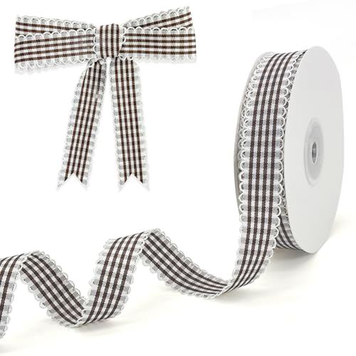 PQZKLDP Kariertes Band mit Gingham-Muster, 1,6 cm x 20 m, 100 % Polyester, kariertes Band für Geschenkverpackungen, Blumensträuße, Kränze, Weihnachten, Zuhause und Party, Dekoration, Bastelband PQZKLDP Kariertes Band mit Gingham-Muster, 1,6 cm x 20 m, 100 % Polyester, kariertes Band für Geschenkverpackungen, Blumensträuße, Kränze, Weihnachten, Zuhause und Party, Dekoration, Bastelband von PQZKLDP
