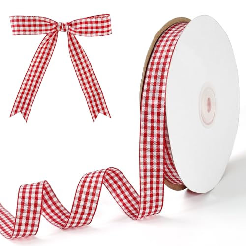 PQZKLDP Rot-weißes Gingham-Band, 1,6 cm x 45,7 m, Büffelkariertes Polyester-Bastelband mit gewebtem Rand für Geschenkverpackungen, Haarschleifen, Weihnachtsdekoration und Bastelarbeiten PQZKLDP Rot-weißes Gingham-Band, 1,6 cm x 45,7 m, Büffelkariertes Polyester-Bastelband mit gewebtem Rand für Geschenkverpackungen, Haarschleifen, Weihnachtsdekoration und Bastelarbeiten von PQZKLDP