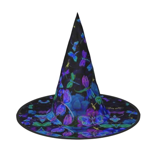 Blauer Libellen-Druck, Halloween, breite Krempe, faltbar, geeignet für Cosplay, Maskerade und Karneval, 1 Stück von PQruop