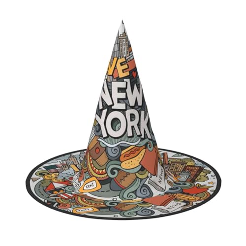 Cartoon-Kunstdruck, niedliches New York, amerikanisches Thema, Halloween, breite Krempe, faltbarer Hut, geeignet für Cosplay, Maskerade und Karneval, 1 Stück von PQruop