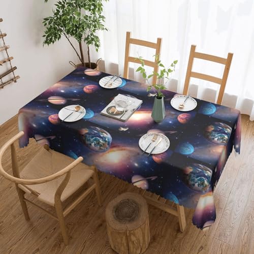 Elegante, rechteckige Tischdecke mit Universum-Planetendruck, perfekt für Esszimmer, Picknick, Kamin und Partytische von PQruop