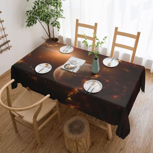 Elegante rechteckige Tischdecke mit Galaxie-Weltraumplaneten-Druck, perfekt für Esszimmer, Picknick, Kamin und Partytische von PQruop