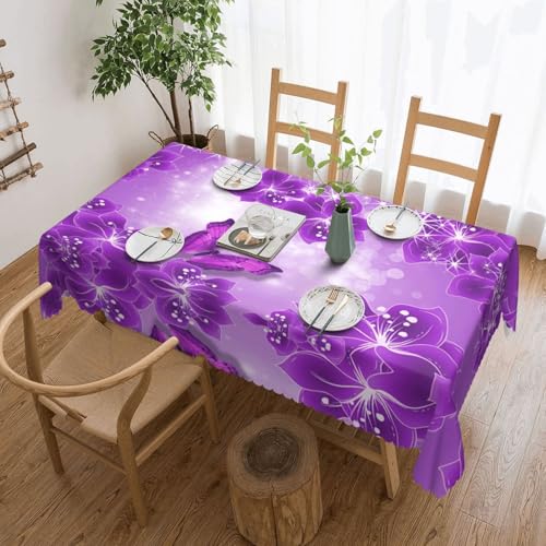 Elegante rechteckige Tischdecke mit violetten Schmetterlingen, perfekt für Esszimmer, Picknick, Kamin und Partytische von PQruop
