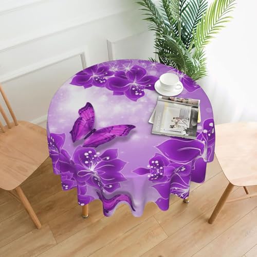 Elegante runde Tischdecke für Partys, Terrasse und Camping, Abdeckung für drinnen und draußen, Lila mit Schmetterlingen, 1 Stück Elegante runde Tischdecke für Partys, Terrasse und Camping, Abdeckung für drinnen und draußen, Lila mit Schmetterlingen, 1 Stück von PQruop